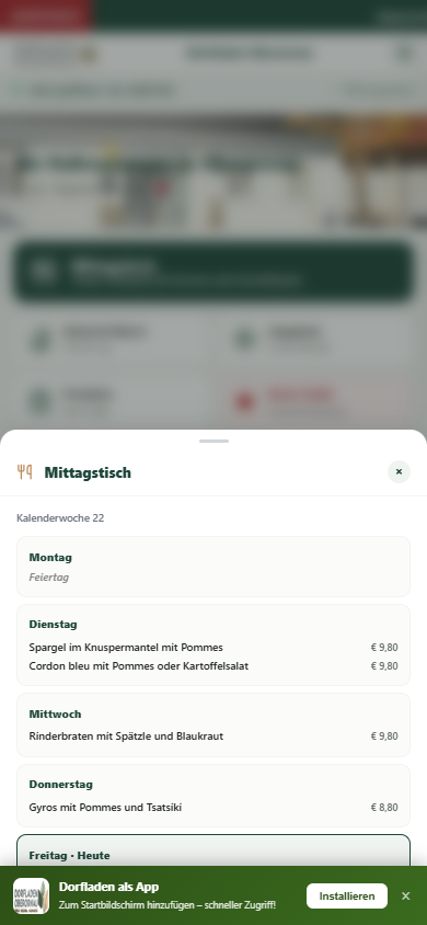 Mittagstisch Popup